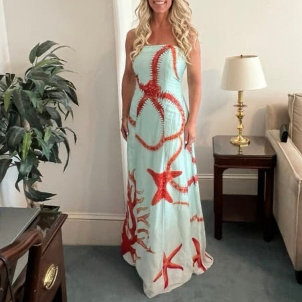 MUMA WORLD Blue Red Starfish Print Sleeveless
Ursa Maxi Dress size Large - Picture 12 of 16